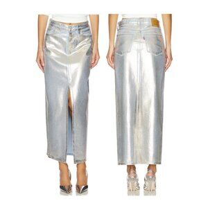 ⭐LEVI'S Revolve Women's Ankle Column Denim Maxi Skirt Sz 26 Shiny Metallic Gold⭐